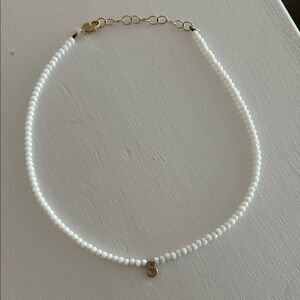 Very Perry White Beaded Necklace with Gold Initial Charm S